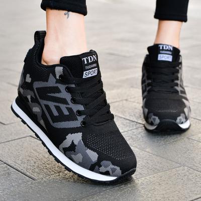 New Women's Shoes Breathable Summer Thick Sole Sneakers Breathable Height Increasing Camouflage Lace Up Casual Single Shoe
