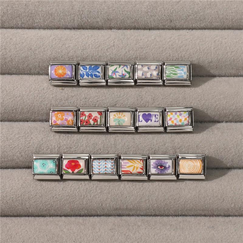 Trendy Colorful Flowers Butterfly Eye Orange Sun Italian Charm Bracelet Link Fit 9MM Stainless Steel DIY Making Beads Jewelry