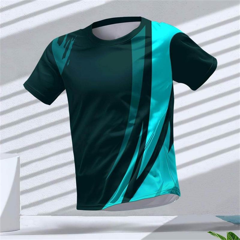 Simple Geometric Pattern Men's Sports T-shirt Summer Fashion 3D Printed Short Sleeved Top Casual and Comfortable Fitness Round Neck Clothing