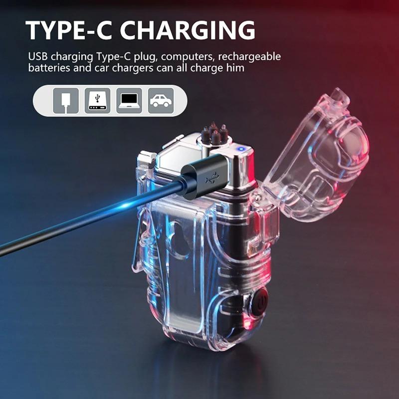 Outdoor Waterproof Mini COB Keychain Flashlight Pocket Dual Arc Lighter Type-C Rechargeable 3 Lighting Modes for Camping Multifunctional Work Light