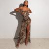 Transition Sexy Leopard Print Print Chain Sling Backless High Slit Sleeveless Dress High Waist Street Vacation Skirts