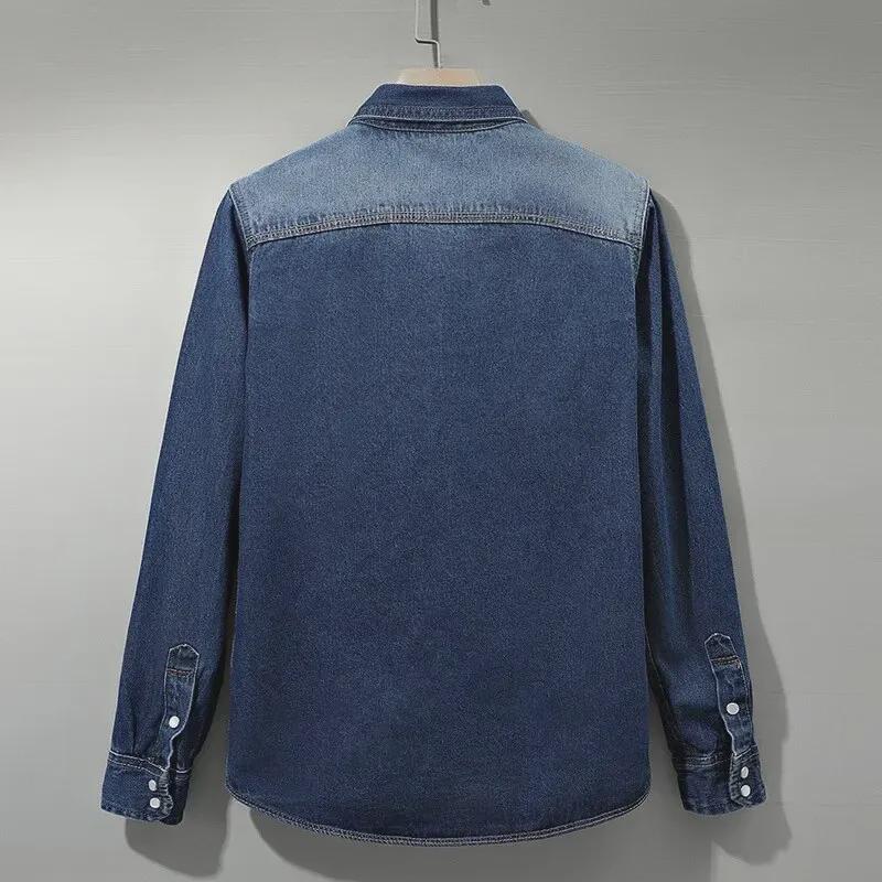 Men's Japanese Style Long Sleeve Denim Shirt Jacket - Perfect for Spring and Autumn. Loose Fitting, Versatile and Trendy Casual Wear.
