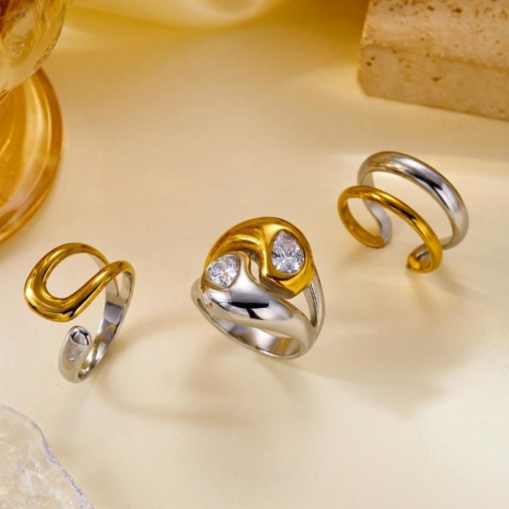 Stainless Steel Gold Color Silver Color Waterdrop Finger Rings For Women Men Simple Geometric Stripe Stackable Open Ring Jewelry