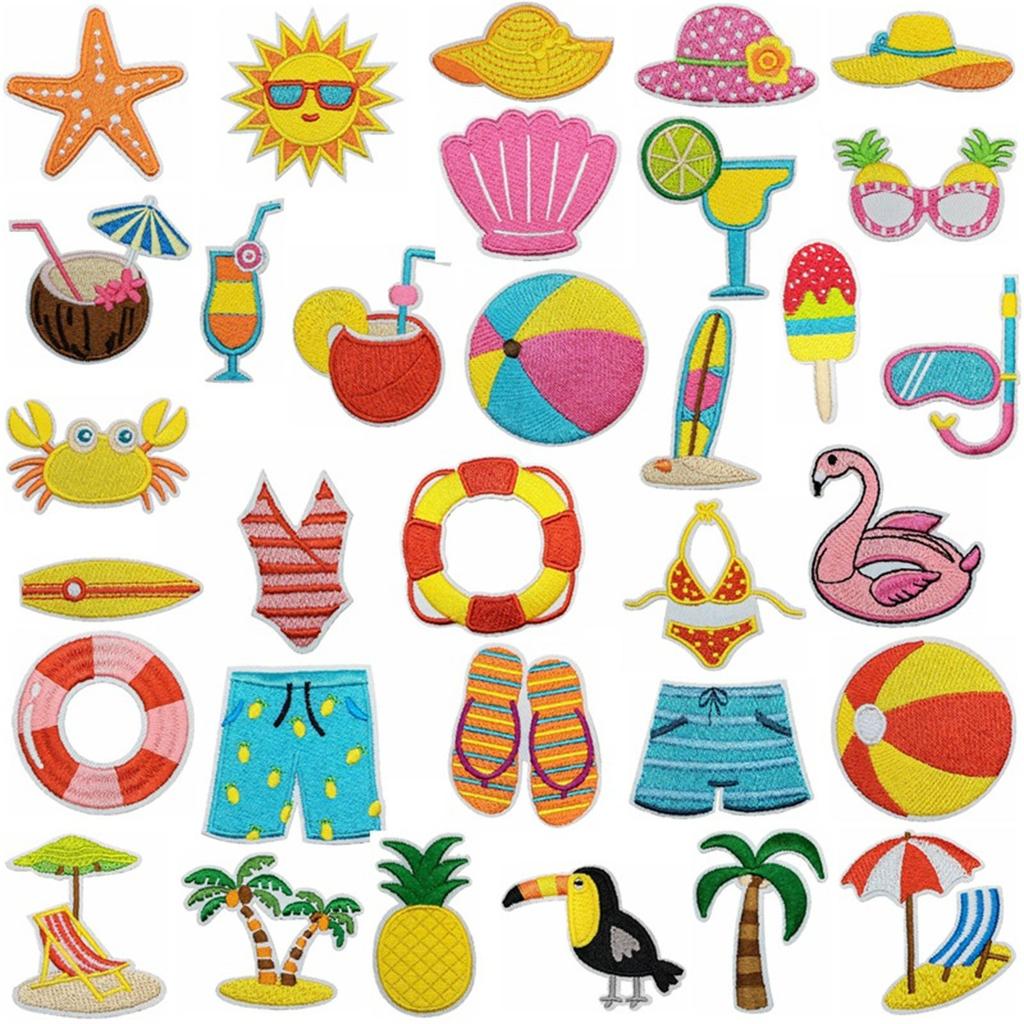 Beach Theme Embroidered Iron On Patches Embroidery Applique Patches Iron On Clothing Repair Patches for Clothes Jackets