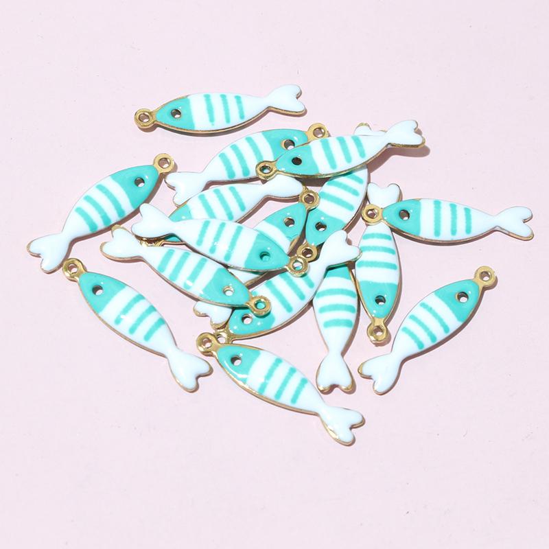 20pcs 18x5mm Stainless Steel Fish Enamel Charms Pendant Stainless Steel DIY Jewelry Making Accessories Findings 