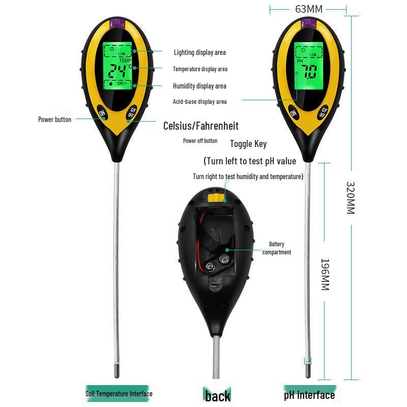 4-in-1 Electronic Soil Tester: PH, Light, Temperature, Humidity Meter