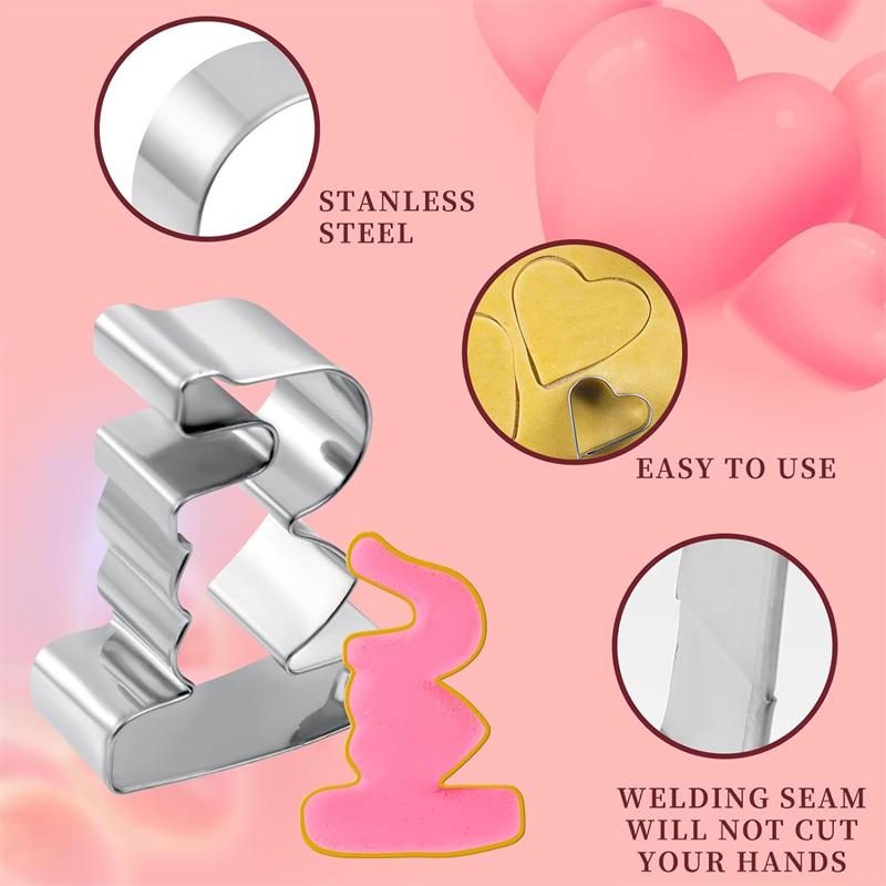 12PCS Stainless Steel Cookie Cutters Biscuit Mold for Valentines Day Wedding Party