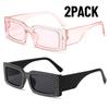 2PACK Trendy New Modern Diamond Glasses Fashionable Small Frame Square Sunglasses Women European and American Hip Hop Sunglasses