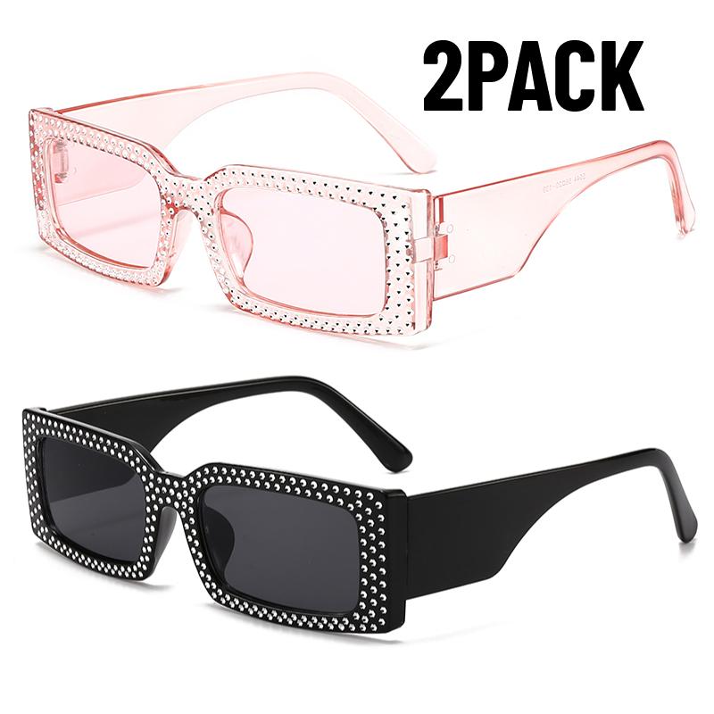 2PACK Trendy New Modern Diamond Glasses Fashionable Small Frame Square Sunglasses Women European and American Hip Hop Sunglasses