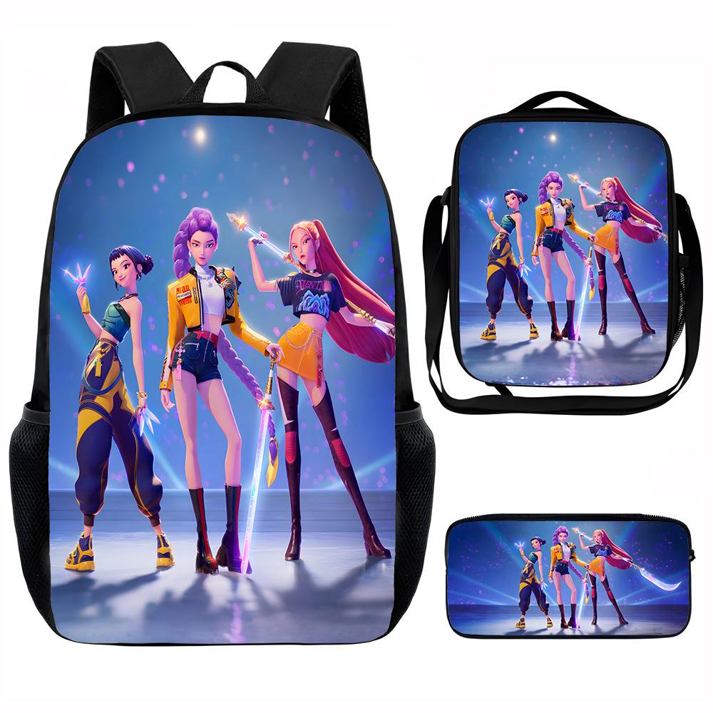 K-Pop Print 3-Piece Set: Instagram-Style Large-Capacity Student Backpack for Girls