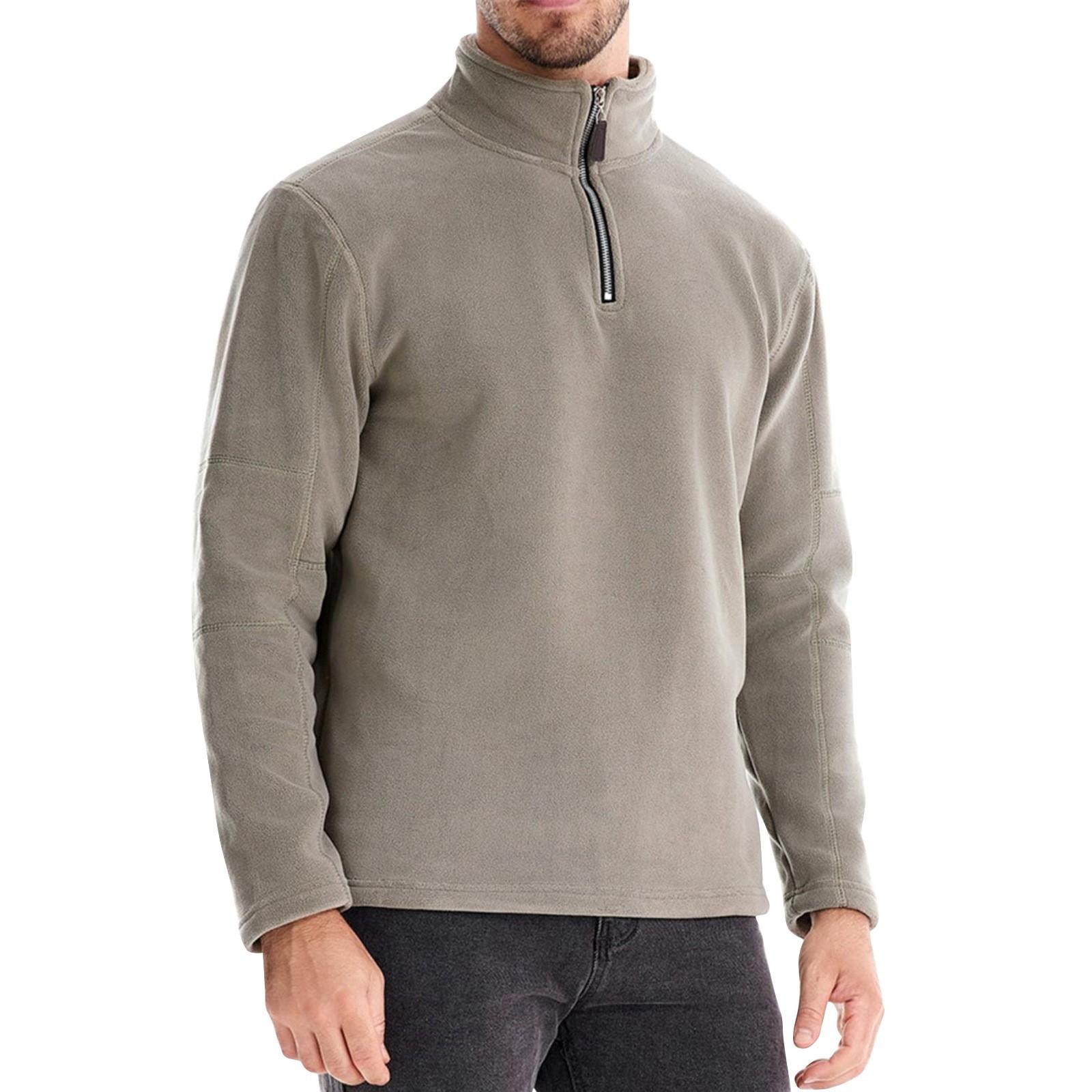 

Мужской зимний повседневный однотонный флисовый топ с воротником-стойкой и полумолнией с длинными рукавами XL