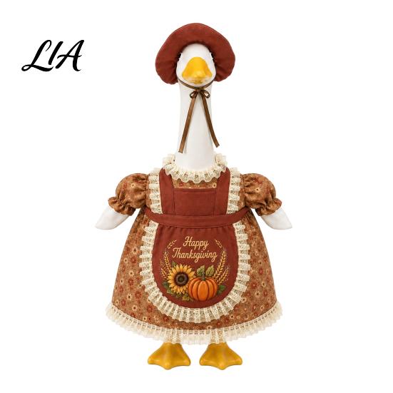 Autumn Harvest Goose Clothes with Pumpkin Print Thanksgiving Porch Outfits for 23" Statue, Fall Maple Leaf Retro Decorations Outdoor Clothes, Costume
