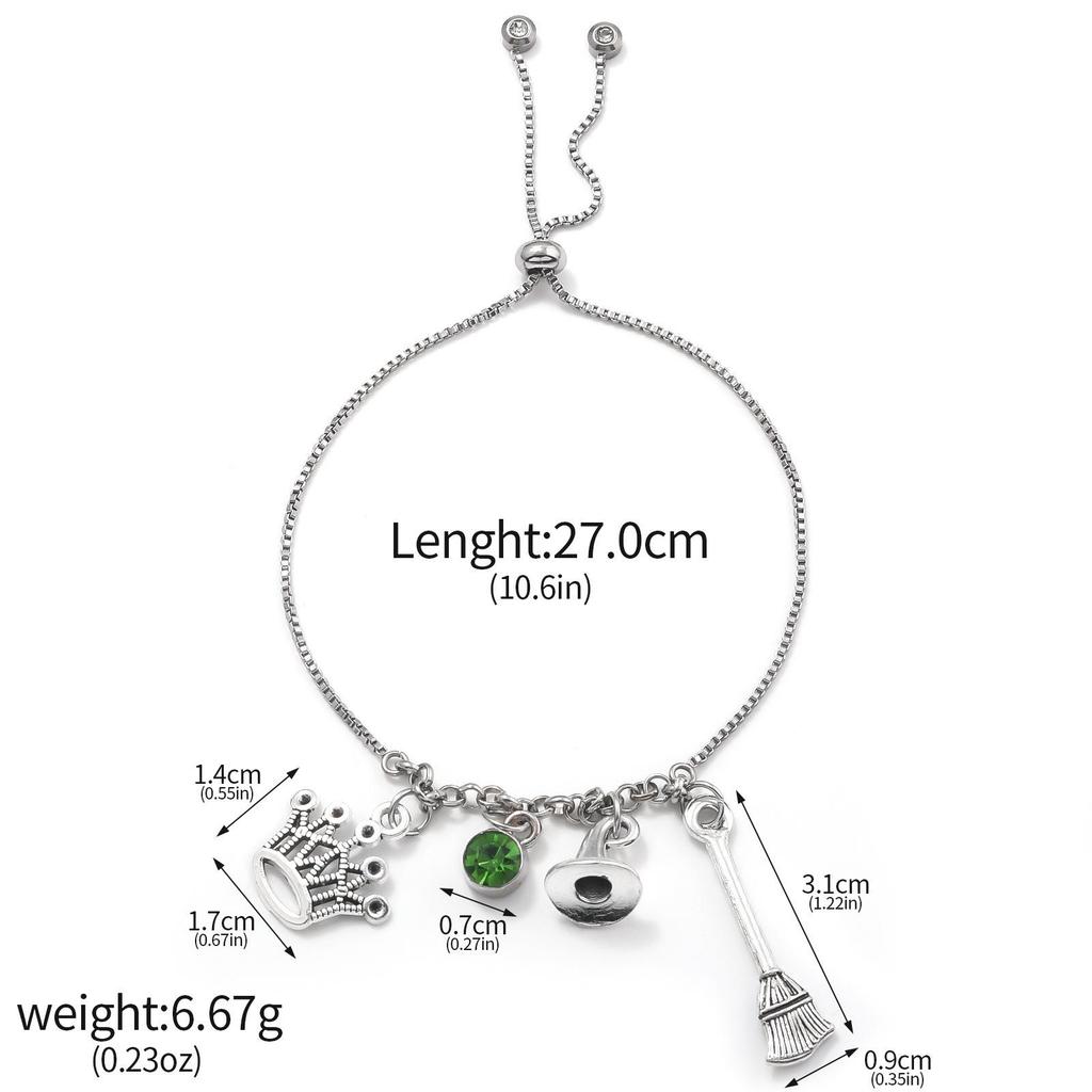Enchanted Witch's Good Friend Bestie Bracelet with Magic Hat, Staff, and Crown Necklace