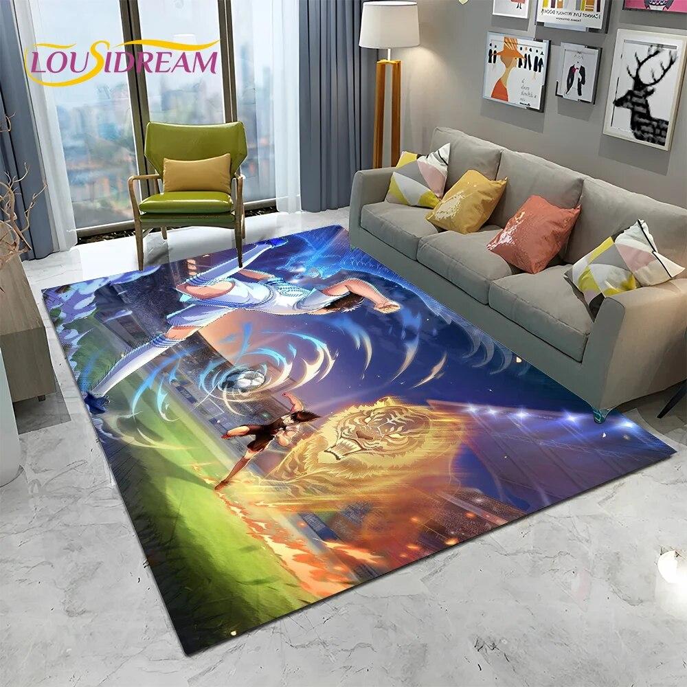 Captain Tsubasa Anime-Fußball-Cartoon-Teppich für Zuhause, Wohnzimmer, Schlafzimmer, Sofa, Fußmatte, Dekor, Kinderbereich, rutschfeste Bodenmatte