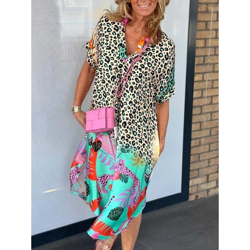 IHUASU Dámská móda léto jaro ležérní šaty s krátkým rukávem a výstřihem do V