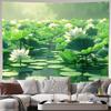 Heiterer Lotus-Teich Natur-Wandteppich Wandbehang Kunst Tropische Grüne Seerosen Blätter Böhmischer Stil Wohnzimmer Dekor