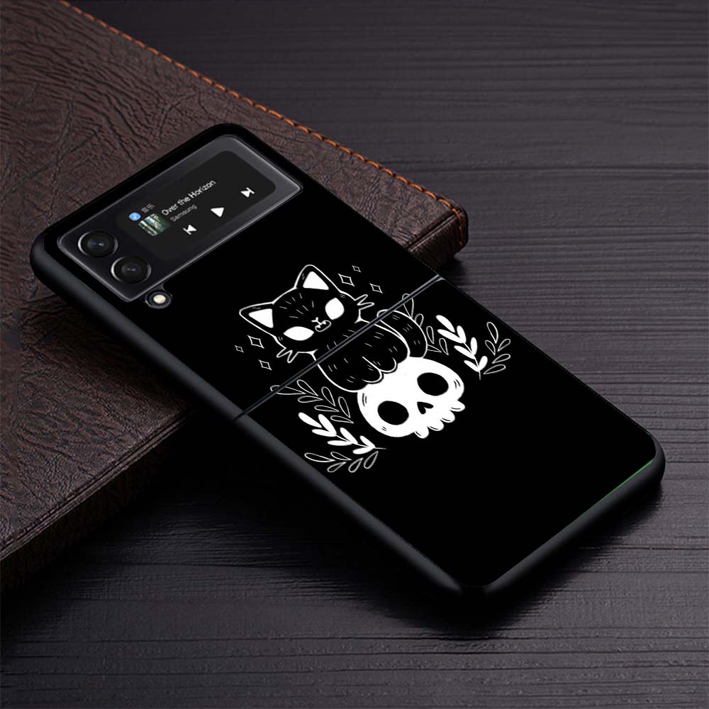 Witch And Cat Colorful Cute Phone Case For Samsung Galaxy Z Flip3 Flip4 Flip5 Flip6 Flip7 For Z Flip 7 6 5 4 3 5G Hard Folding C