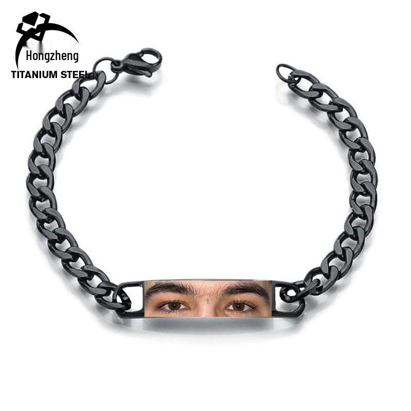 Stainless Steel Curved Plate Photo Bracelet - Personalized Engraved Couple Design