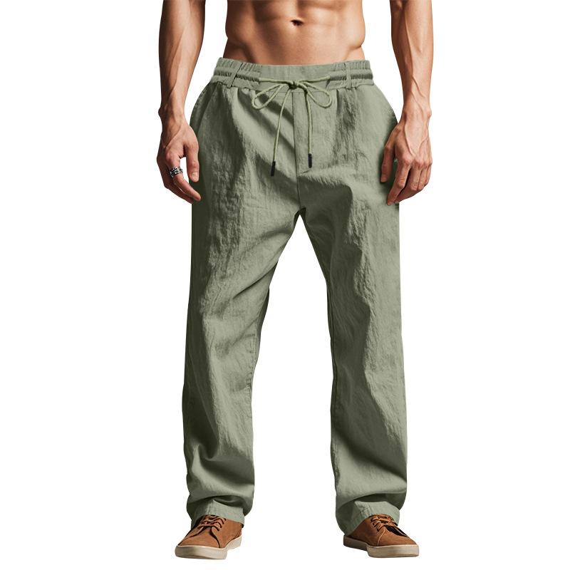 Men's Casual Linen Breathable Comfortable Loose Drawstring Beach Tracksuit Pants for Men