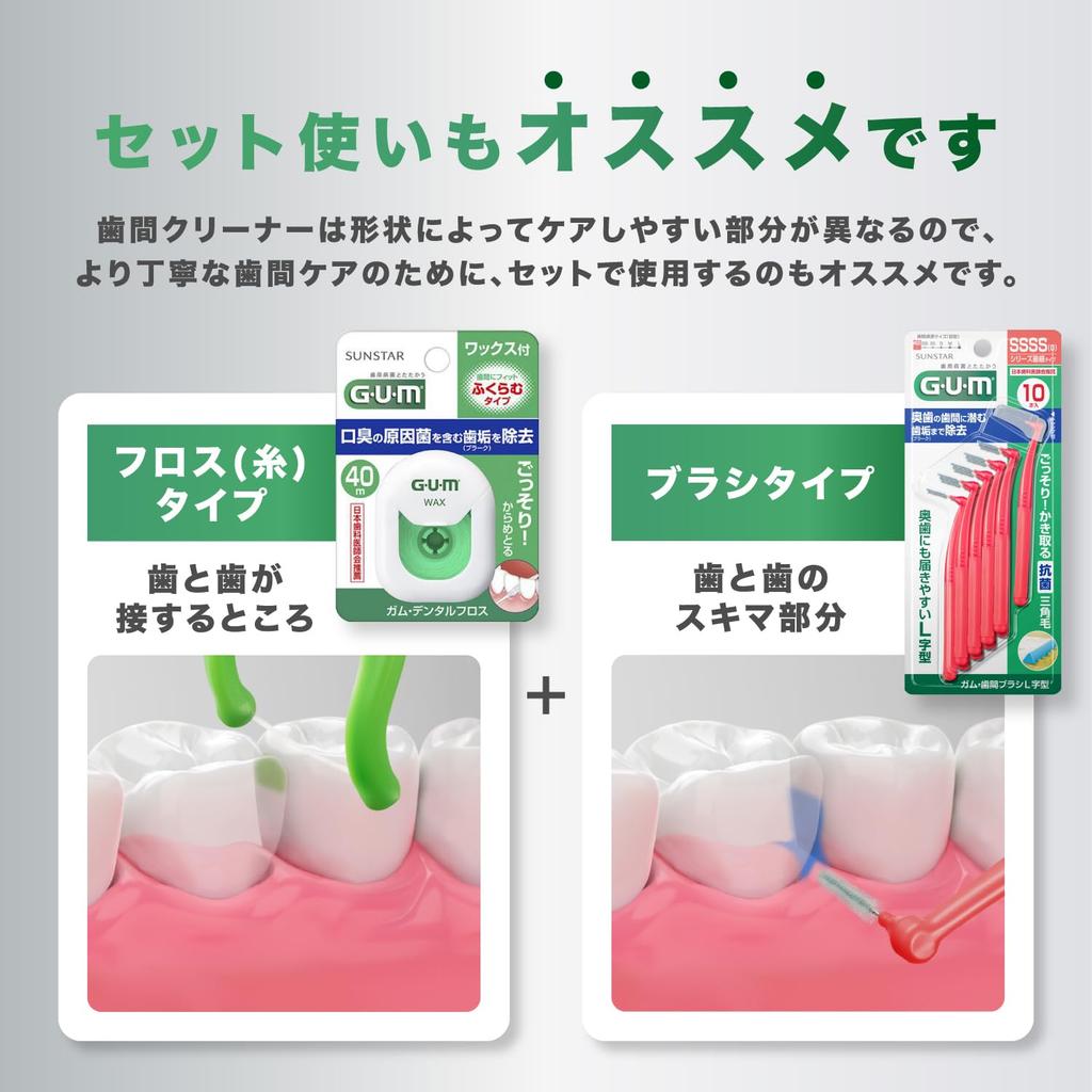 GUM Interdental for Molar Wire Type SSSS 10 Brushes x 3 Packs Bonus Brushes, L-Shaped, Care, [Size (0)], +