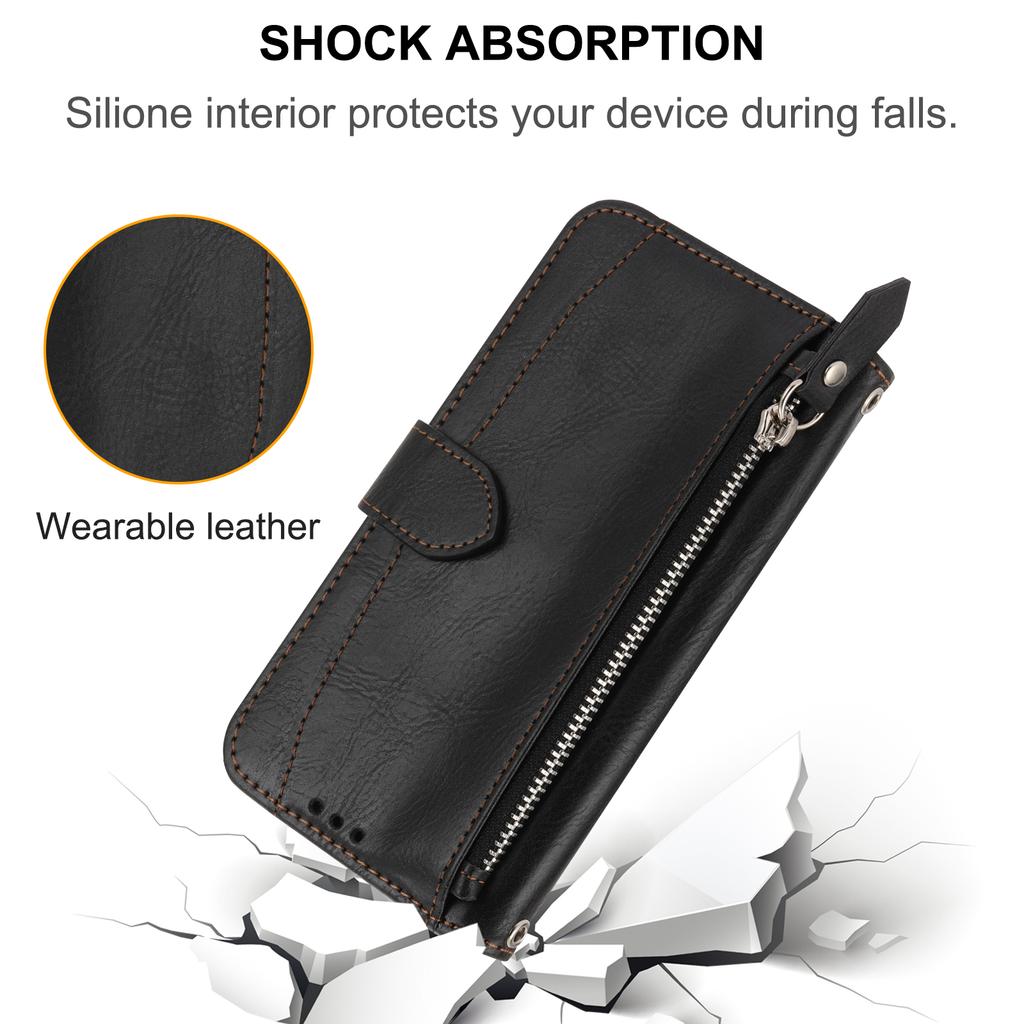 For Samsung Galaxy A17 5G/A17 4G/A26 5G Case Zipper Pocket Wallet Leather Phone Cover with Wrist Strap