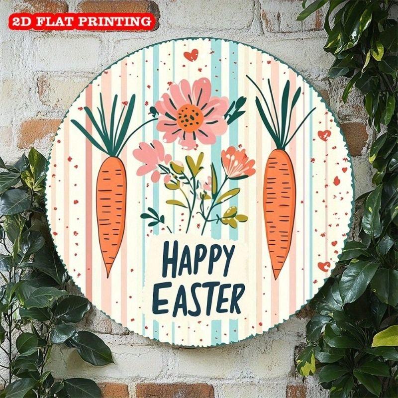Metal Wall Poster Easter Round 2D Design for Garden