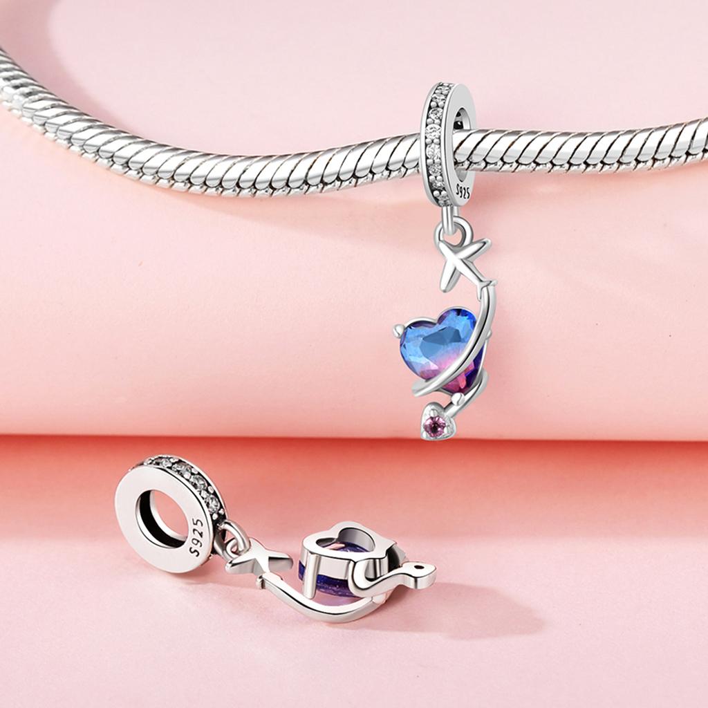 Beads Copper Charms Original Blue Airplane Heart Pendant Beads Fit Bracelet Jewelry Diy Women Fine Gift Accessory