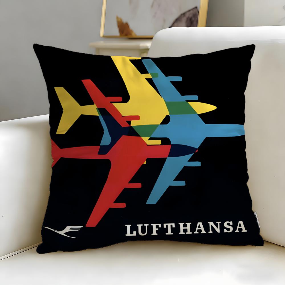 Classic Airline Lufthansa Cushion Cover Soft & Easy-Wash Pillow Case – Versatile For Couch, Bed, Travel And Office