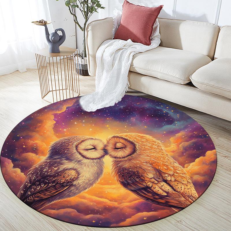 Owl Kisses Round Area Rug,Carpet Rug for Living Room Bedroom Sofa Playroom Decor,Non-slip Floor Mat