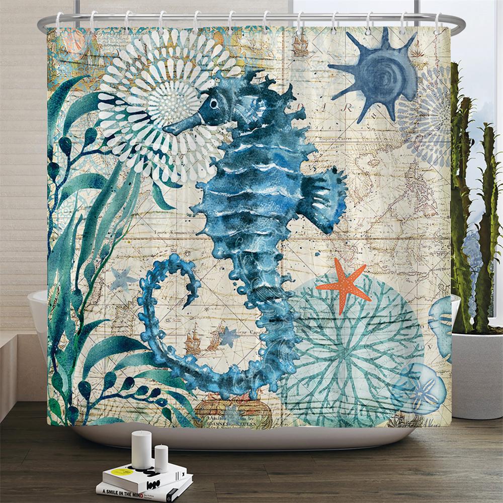 Octopus Seas Shower Curtains Bath Curtain 180*180cm Waterproof Bathroom Home Decor Washable Fabric Bathroom Screen With 12 Hooks