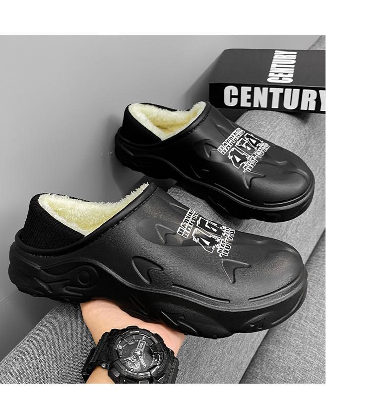 Men's Plus Size Non-Slip Cotton Slippers - Indoor/Outdoor, Warm, Heel-Covering Winter Shoes.