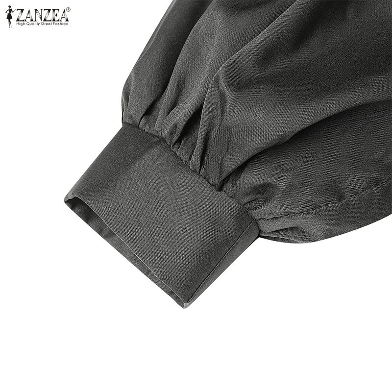 ZANZEA Lässiges Damen-Kleid mit Rundhalsausschnitt, langen Ärmeln und lockerem langem Kleid