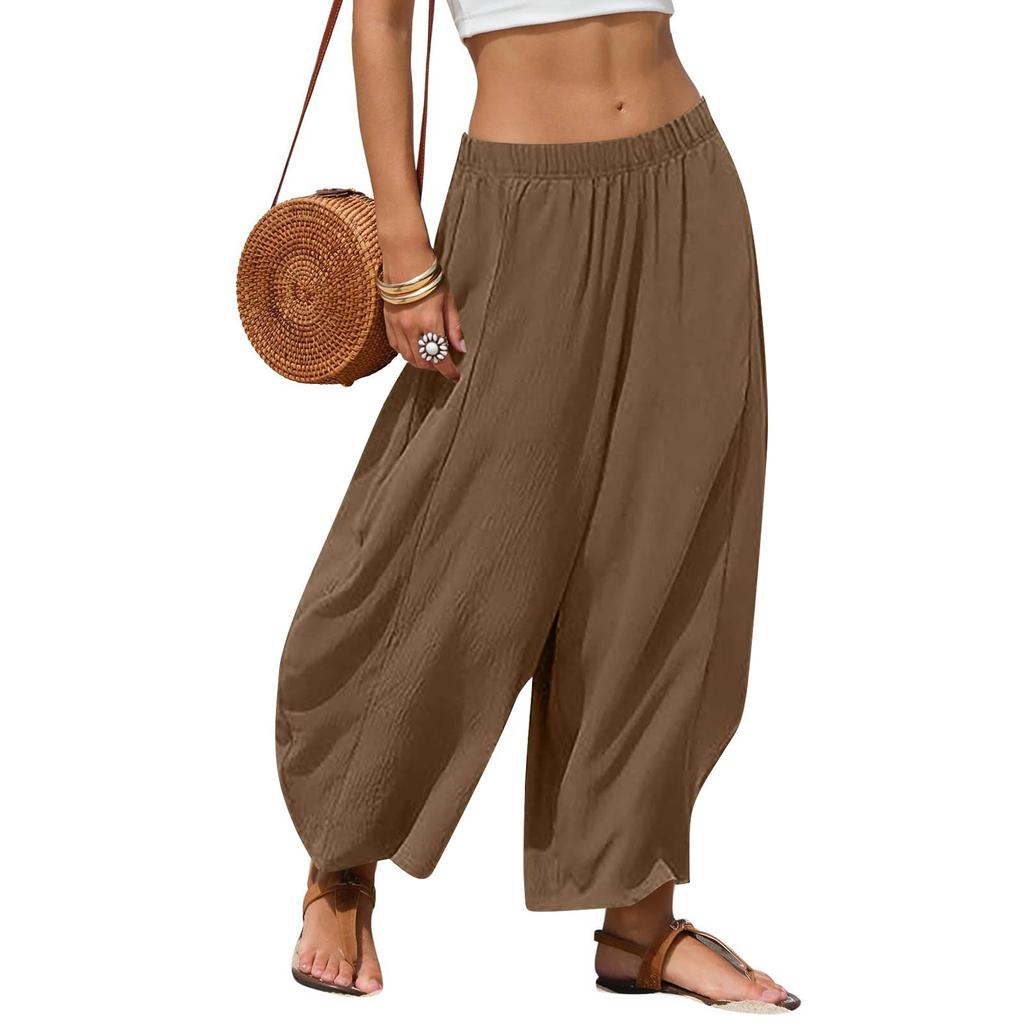 Women's Casual Patchwork Loose-Fit High-Waisted Wide-Leg Pants