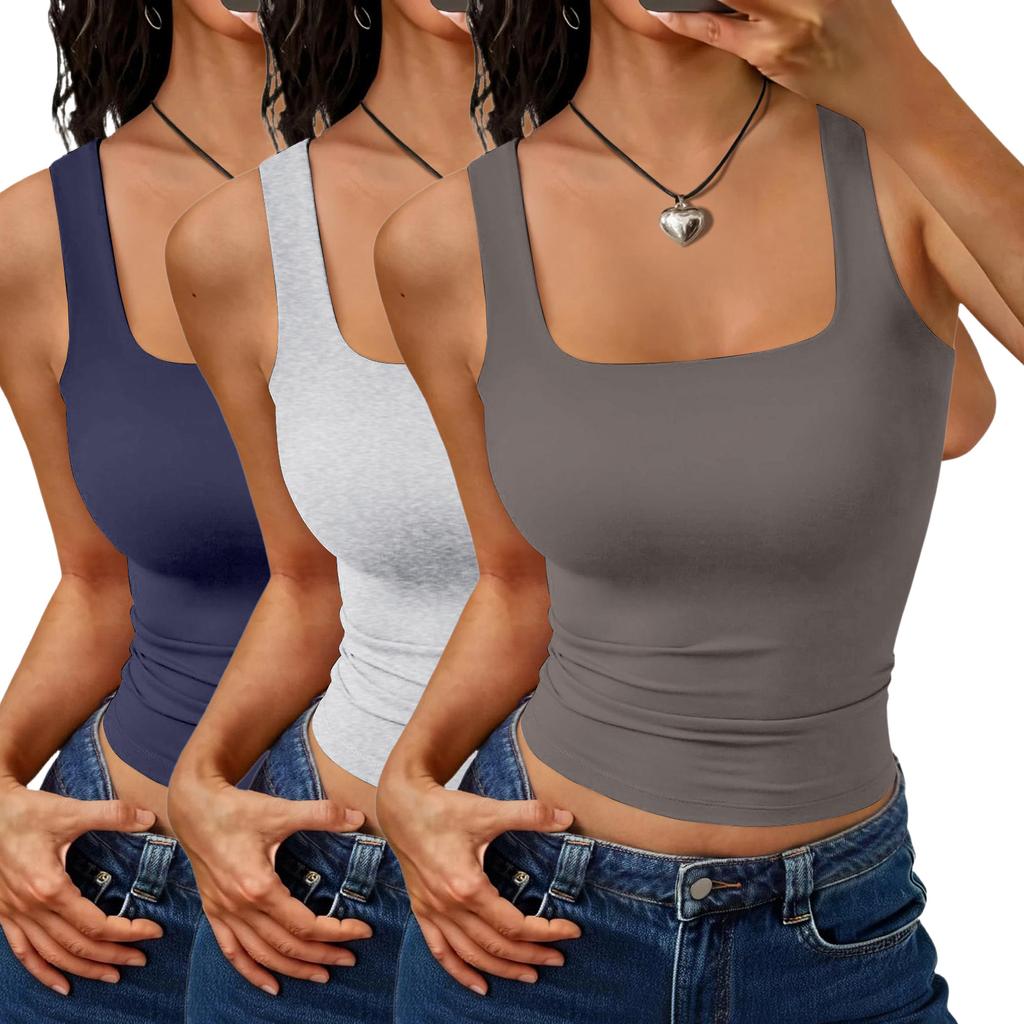 Women's Fashion Basic Sleeveless Tank Top Square Neck Stretch Slim Fit Casual Summer Layering Shirt