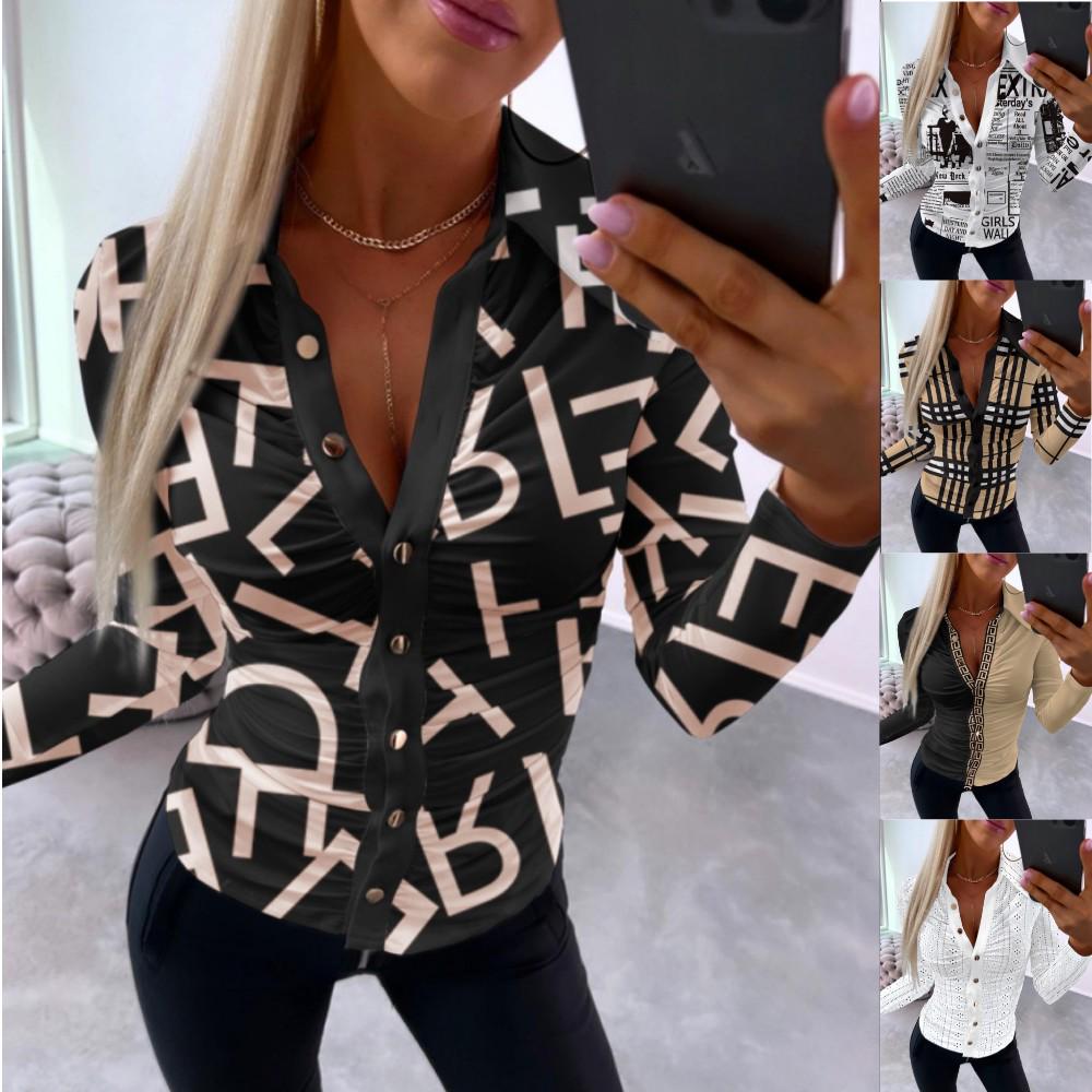 2023 Autumn Bestseller: Sexy V-Neck Print Women's Blouse