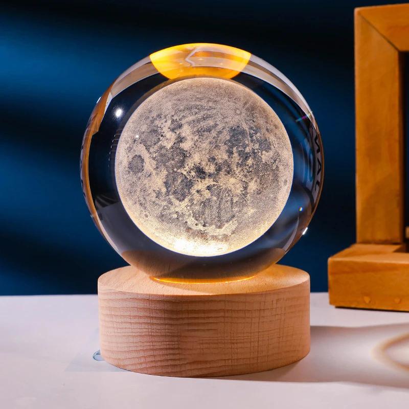 USB Plug-in 3D Crystal Ball LED Night Light Moon Galaxy Projectors Bedroom Decor Night Lamp Creative Gifts for Kids Couple