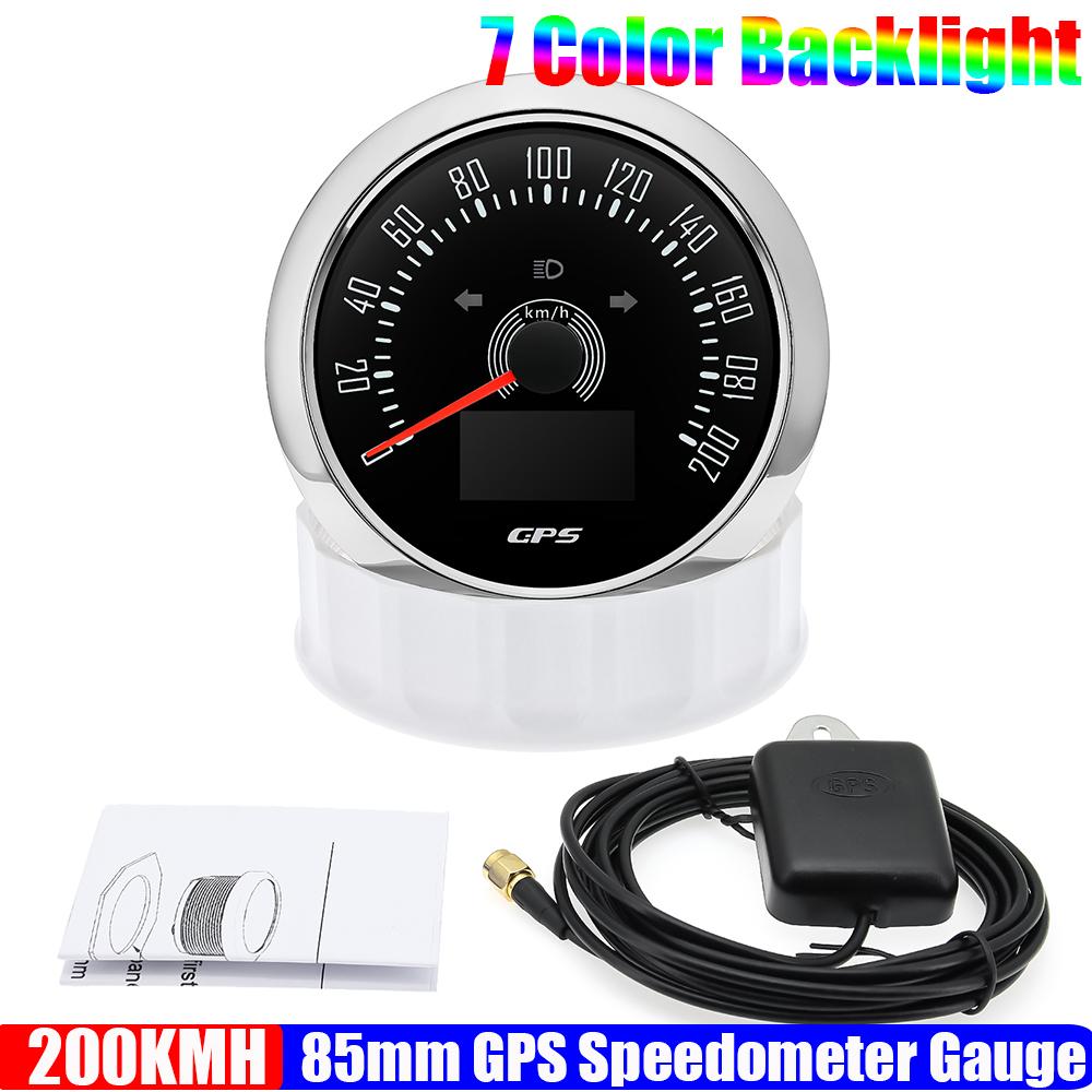 7 Color 85mm GPS Speedometer Gauge with Antenna 200KMH,160MPH Speed Meter COG TRIP ODO Turn Light Car Boat Yacht 12V24V