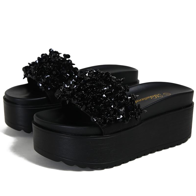 Muffin thick-soled summer women's outerwear one-word sandals non-slip soft-soled 2025 new open-toed beach women's slippers