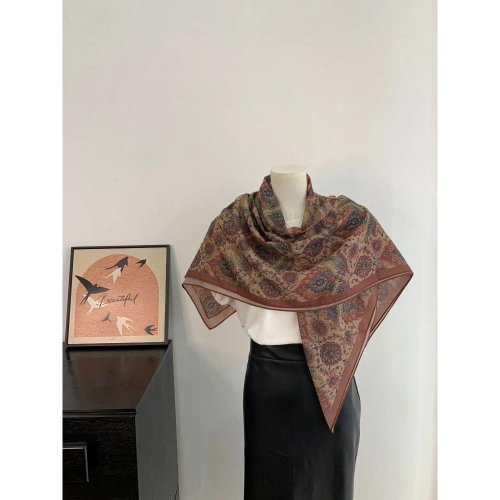 Head Scarf Women Square Scarf Thin Silk Like French Vintage Shawl Exclusive Design Spring Summer Autumn Lightweight Multipurpose