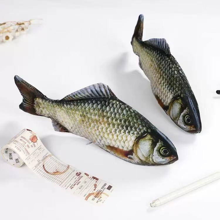 Creative Realistic Crucian Carp Pencil Case, Funny Fish Shaped Stationery Pouch for Students