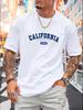 Men's 100% Pure Cotton Fashionable Casual Loose California Letter Printed Round Neck Short Sleeved T-shirt Versatile Top