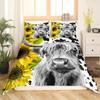 Highland Cow Duvet Cover Set Twin Size Cattle Flower Bedding Set Yellow Sunflower Western Funny Animal Cow Polyester Quilt Cover