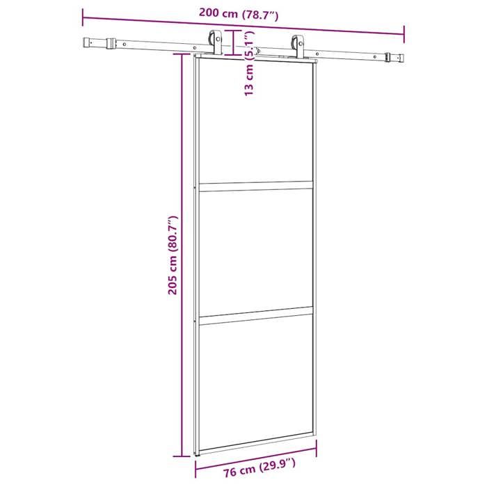 VidaXL Sliding Door Hardware Kit Black 76x205 Cm Tempered Glass, Sliding Door On Rail, Sliding Door 3375874