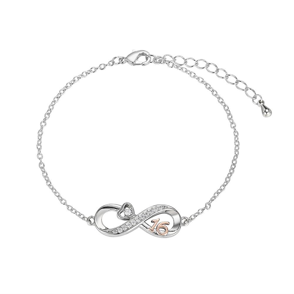 Fashion Minimalist Women Number 8 Bracelet Creative Heart Zircon Inlaid Gold Tone Jewelry Elegant Gift