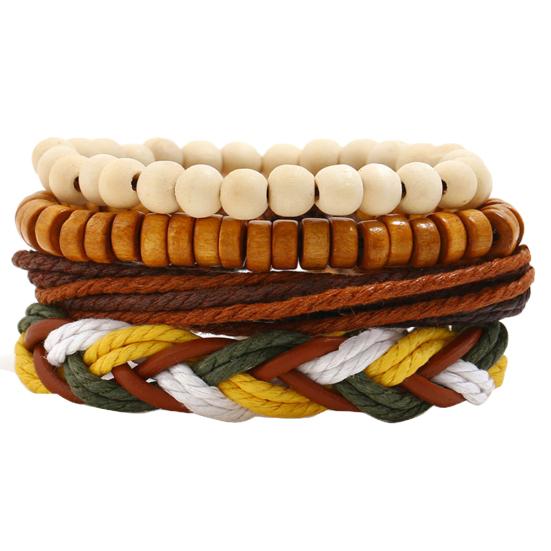 

4 шт./компл. винтажные женские деревянные бусины из искусственной кожи, браслет в подарок