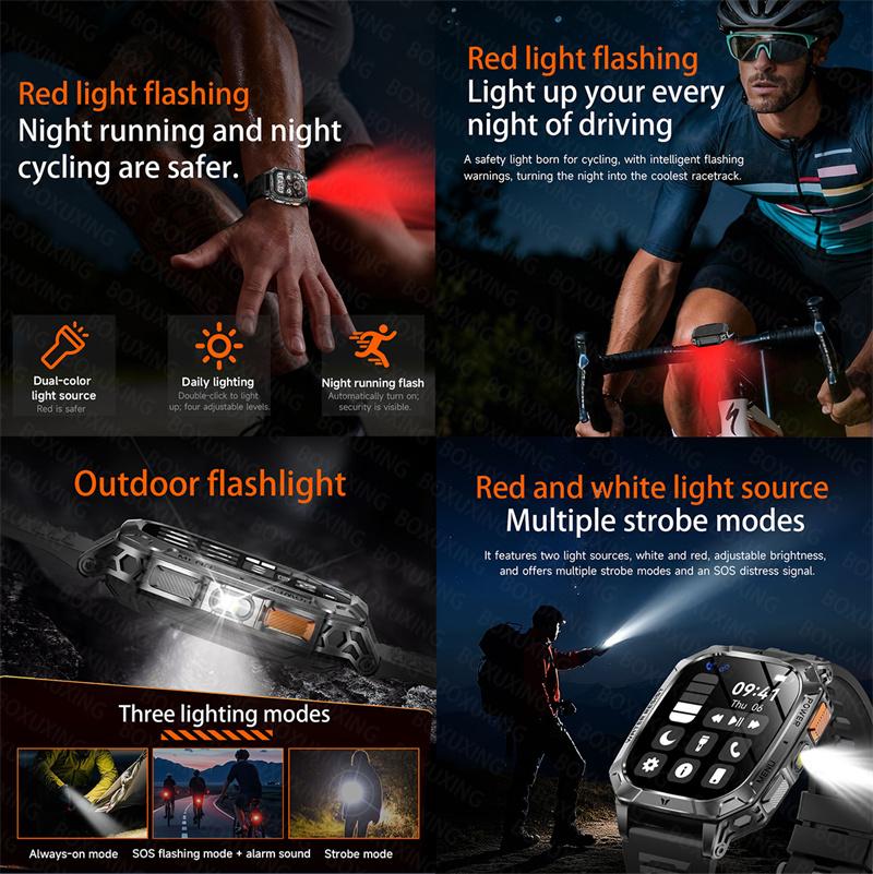 Military outdoor Smart Watch Fitness Clock Men 2.01 inch AMOLED Screen 1400mAh Battery Flashlight HD Call Waterproof Smartwatch