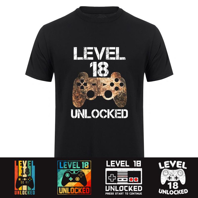 Level 18 Freigeschaltet 18. Geburtstag 18-Jähriger Gamer Jungen T-Shirts Kurzarm Spieler Geschenk Streetwear Oberteile HJ106