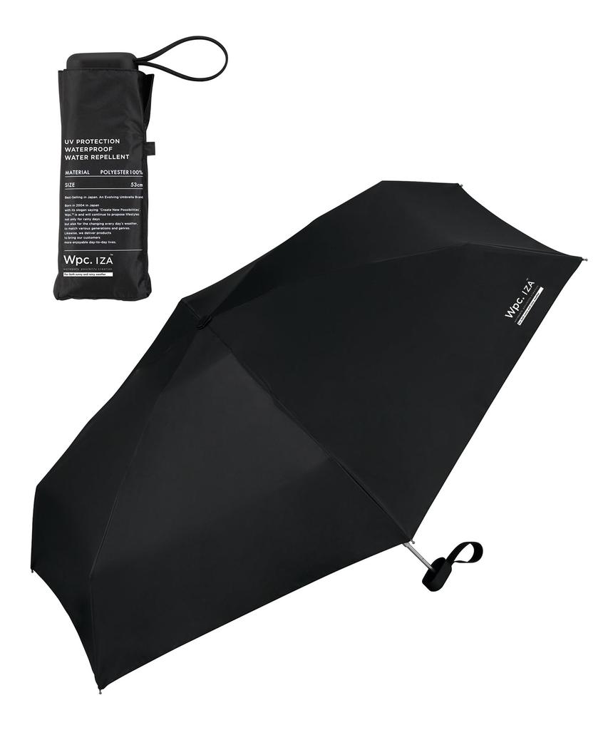 IZA Rib Wpc. Men's Parasol, Palm-Sized, Compact, Heat-Blocking, 100% Light-Blocking, Black, Length 53cm, ZA020-001-102