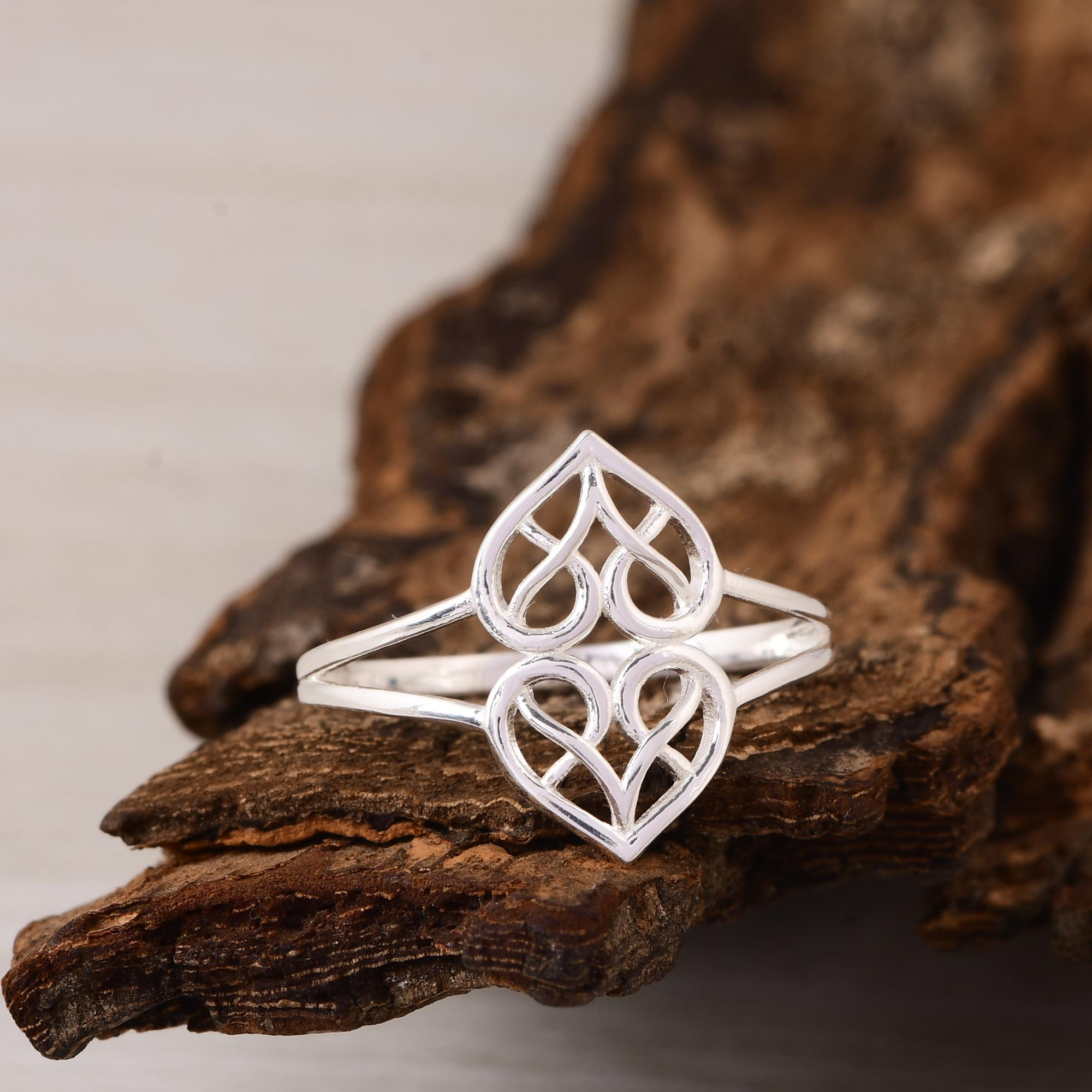 

925 Sterling Silver Double Heart Ring, Dainty Love Filigree Ring for Women. 10