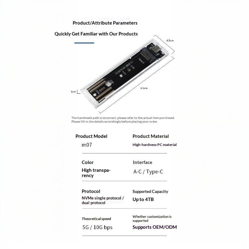 Transparent M2 Ssd Enclosure 10Gbps High Speed Transfer Durable Clear Shell For Laptop Storage Business Trips Office Work